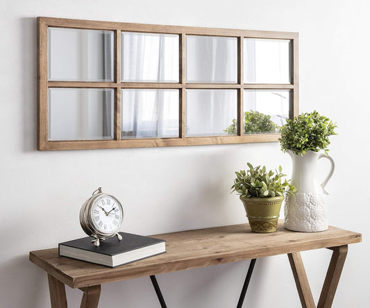 8-Panel Windowpane Wood Wall Mirror, 18 x 42 Inches