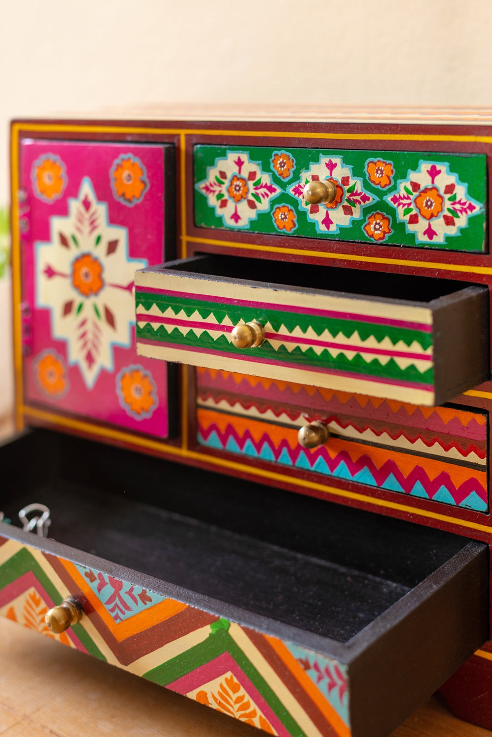 Indian Wooden Handcrafted Handmade Hand Painted Chest of Drawers for Home Decor ,Bedroom Table,Side Table