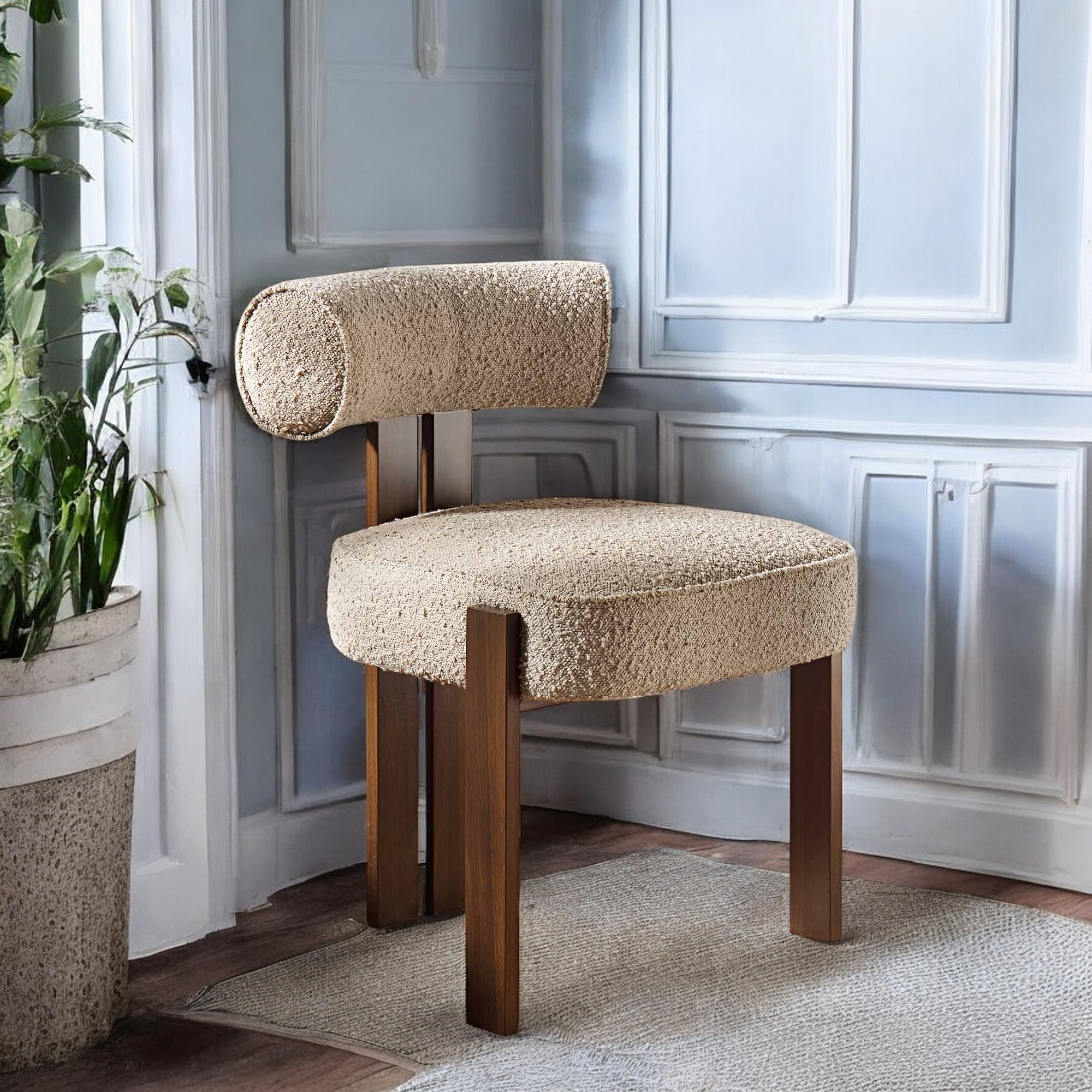 Boucle upholstery Chair | Dining chair | wooden chair | living room chairs | wooden chair design | cafe chairs | accent chairs
