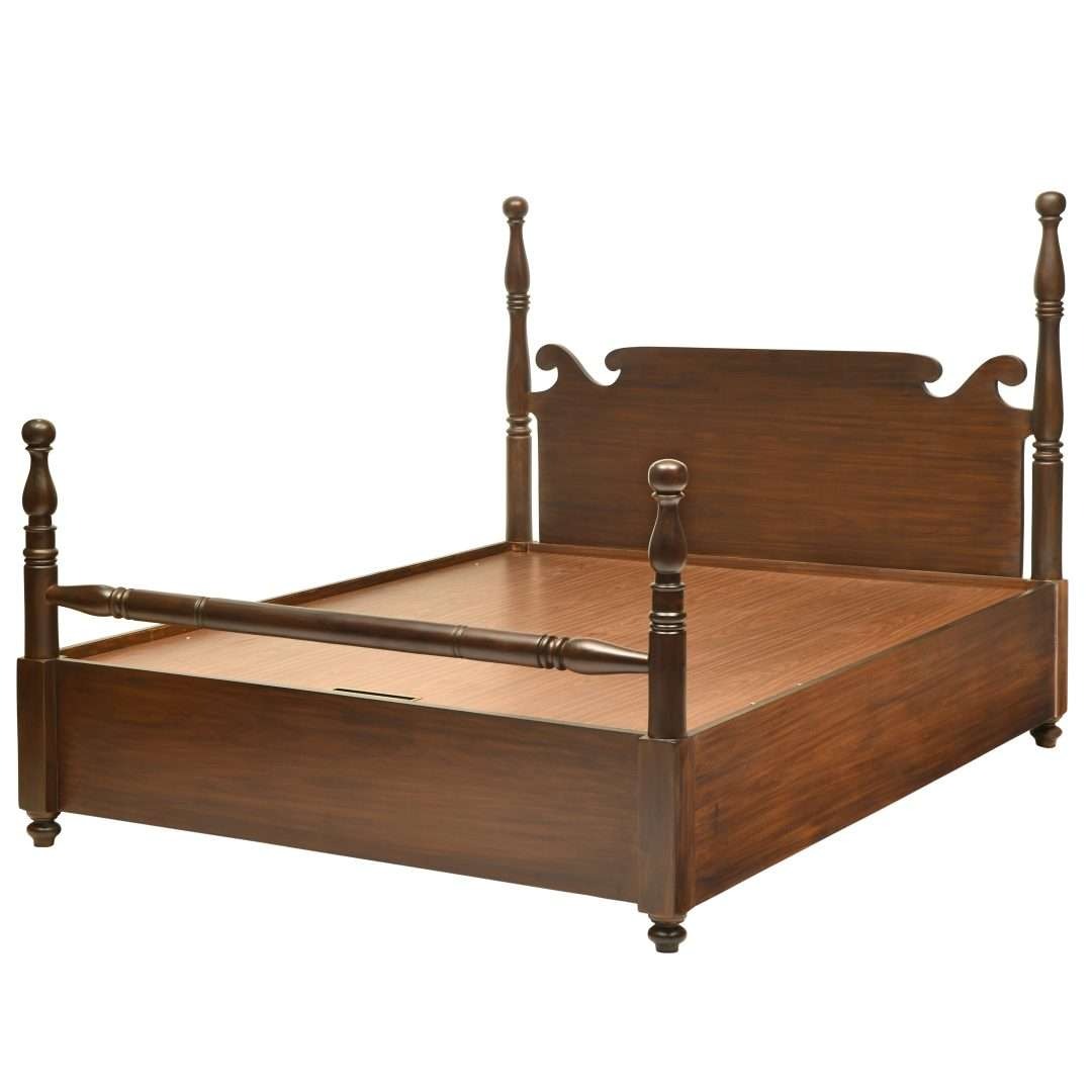 Heritage Elegance Antique Four-Poster Bed with Storage | Dark Walnut Queen Size