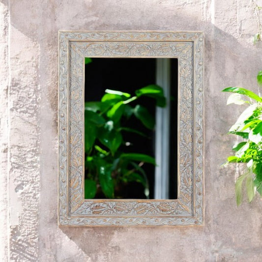 Floral Wooden Wall Mirror |Carved Jharokha Wall Mirror | Handmade wall decor| Antique Finish Wall Mirror | carved wood wall decor | jharokha mirror | antique mirror wall | vintage mirror india | jharokha wall hanging | jharokha wall decor