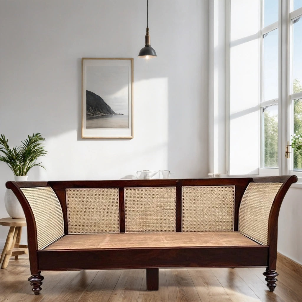 MID CENTURY DESIGNER WOODEN RATTAN CANE SOFA WITH CUSHION - MAKE YOUR COMBINATION !