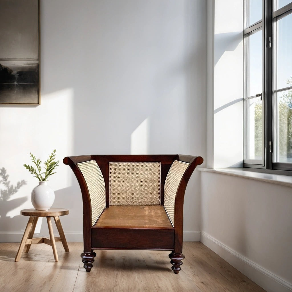 MID CENTURY DESIGNER WOODEN RATTAN CANE SOFA WITH CUSHION - MAKE YOUR COMBINATION !