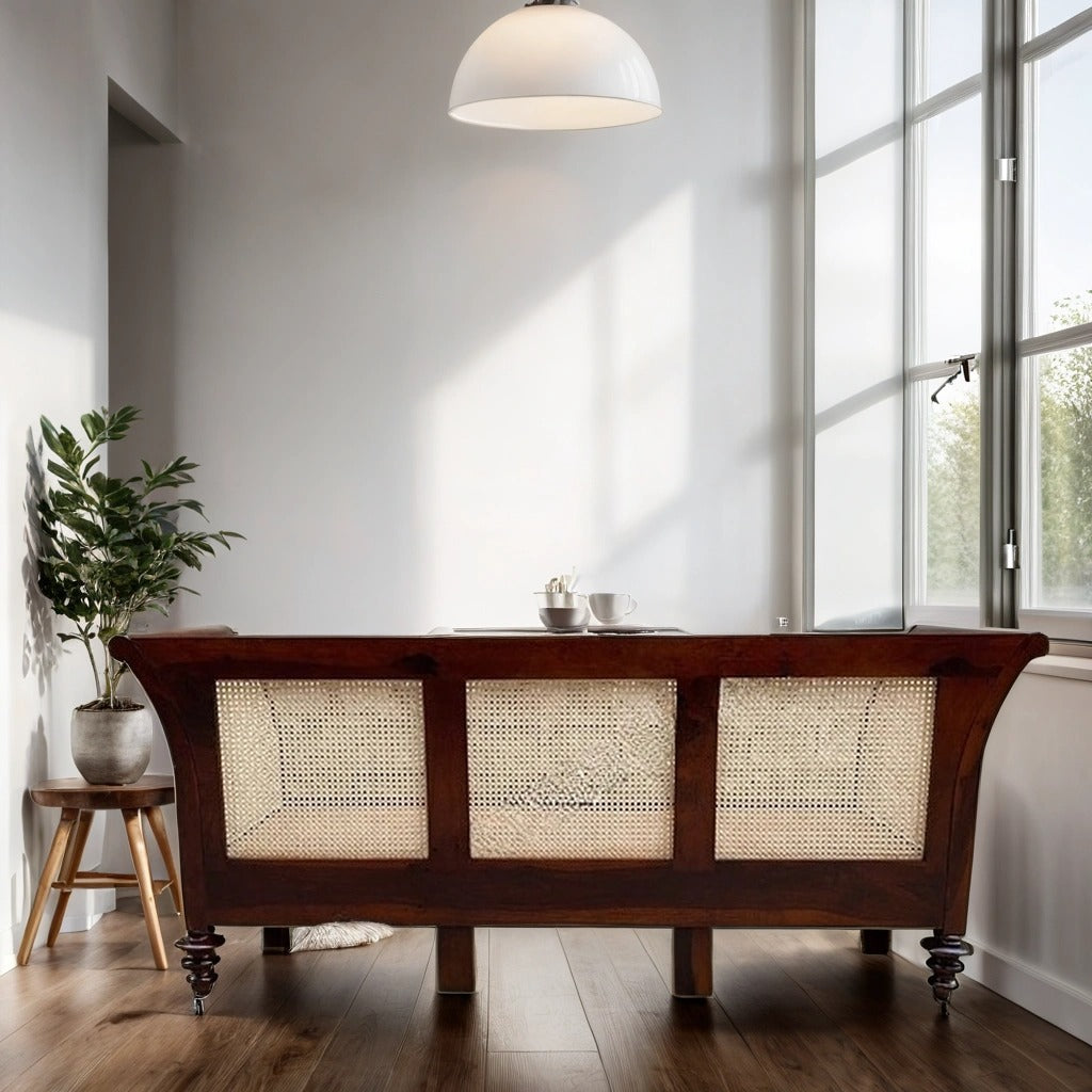 MID CENTURY DESIGNER WOODEN RATTAN CANE SOFA WITH CUSHION - MAKE YOUR COMBINATION !