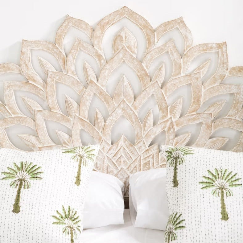 Bed Headboard Bohemian Half Moon Lotus Decor Boho