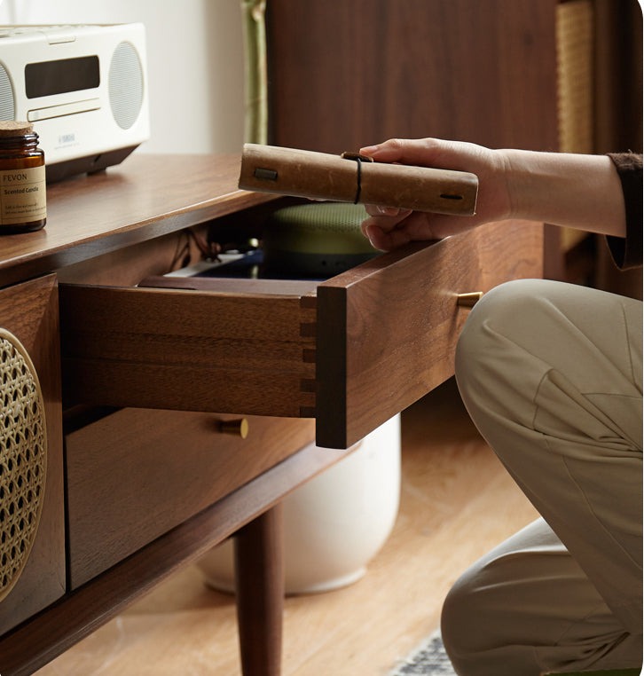 RATTAN WALNUT TV STAND