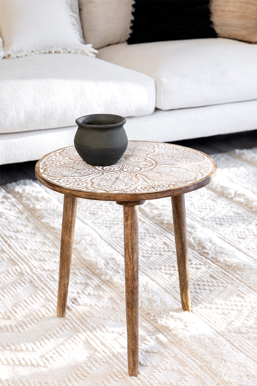 Handmade Nature's Elegance: Handcrafted Round Mango Wood Side Table - A Timeless Accent for Your Home