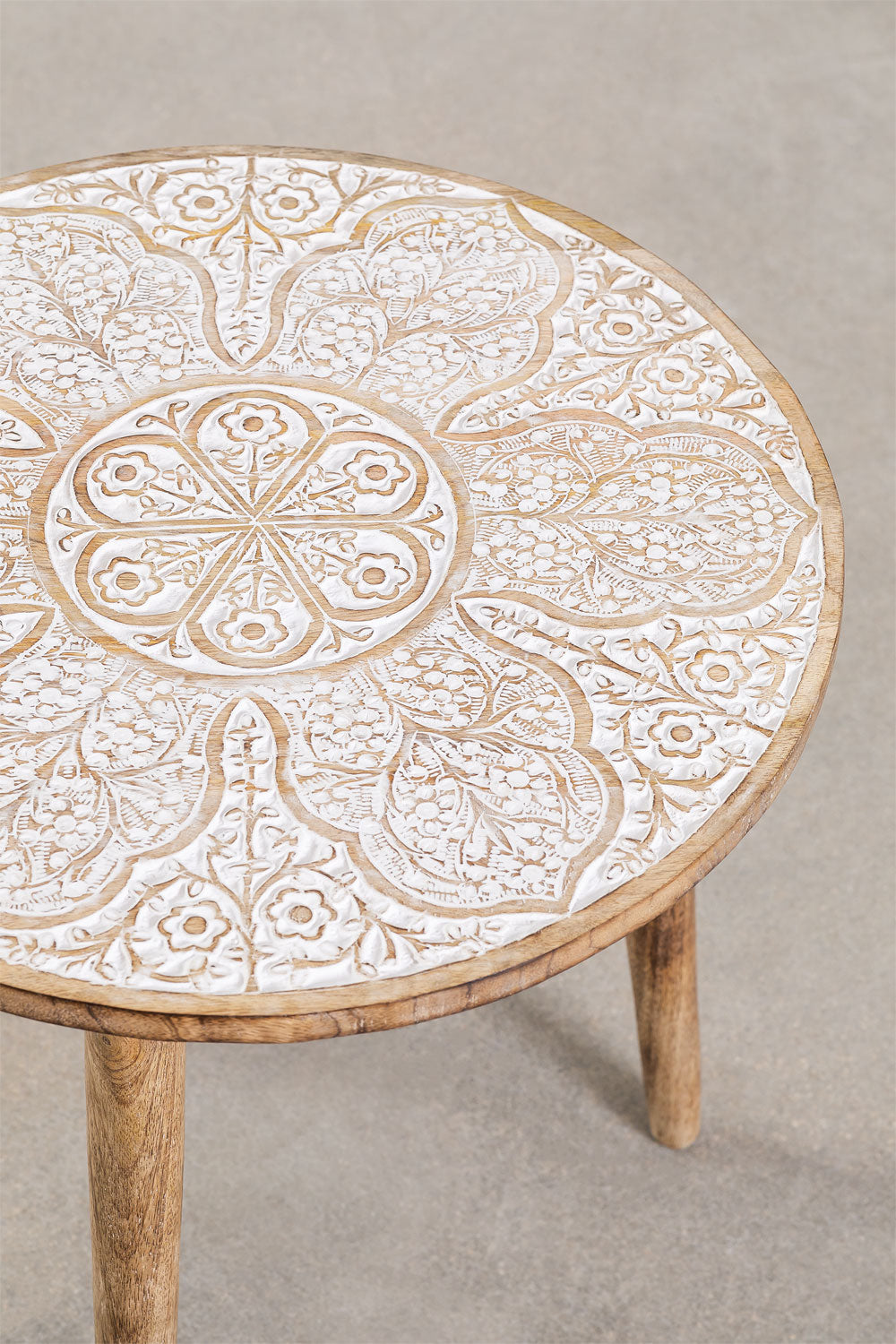 Handmade Nature's Elegance: Handcrafted Round Mango Wood Side Table - A Timeless Accent for Your Home