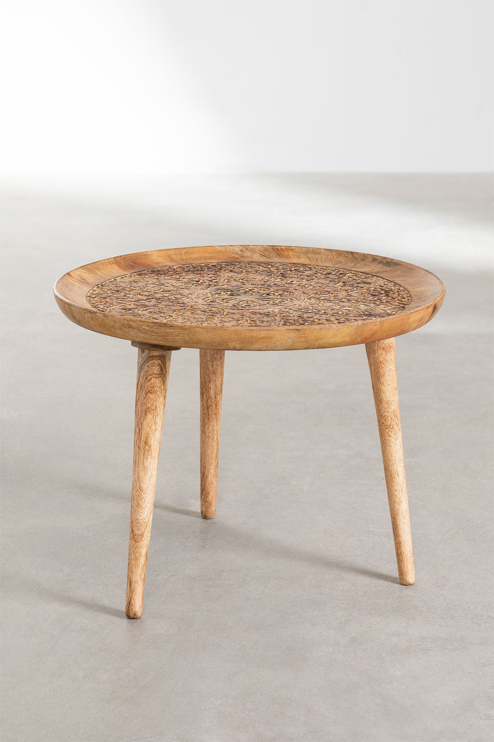 Handmade Nature's Elegance: Handcrafted Round Mango Wood Side Table (40 cm) - A Timeless Accent for Your Home