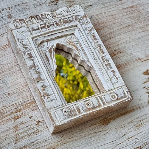 White Carved Small Mirror Frame - J.L.HOME DECOR