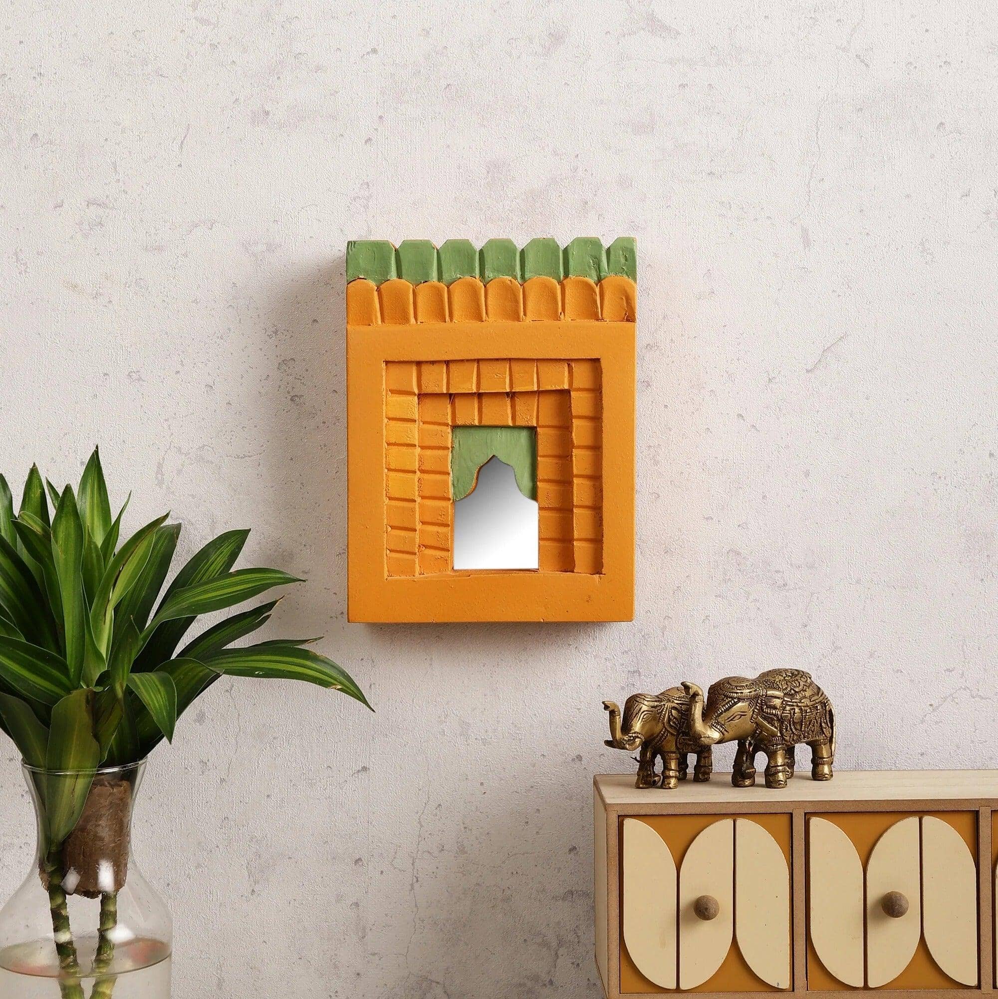 Vintage Handmade Indian Carved Jharoka Mirror 8.5x6.5 Inches - J.L.HOME DECOR