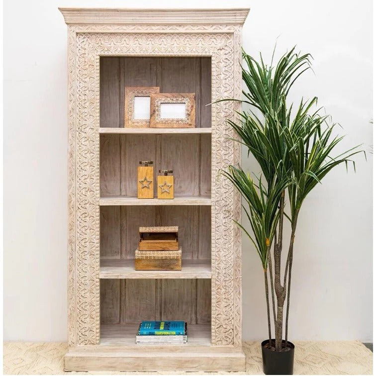 Hand Carved Wooden Bookshelf - J.L.HOME DECOR