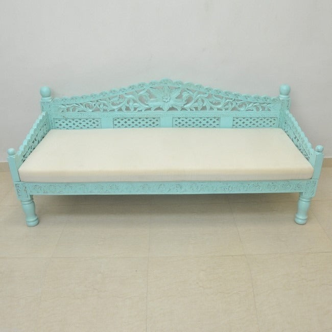 Mughal Garden Hand Carved Balinese Daybed Turquoise L - J.L.HOME DECOR
