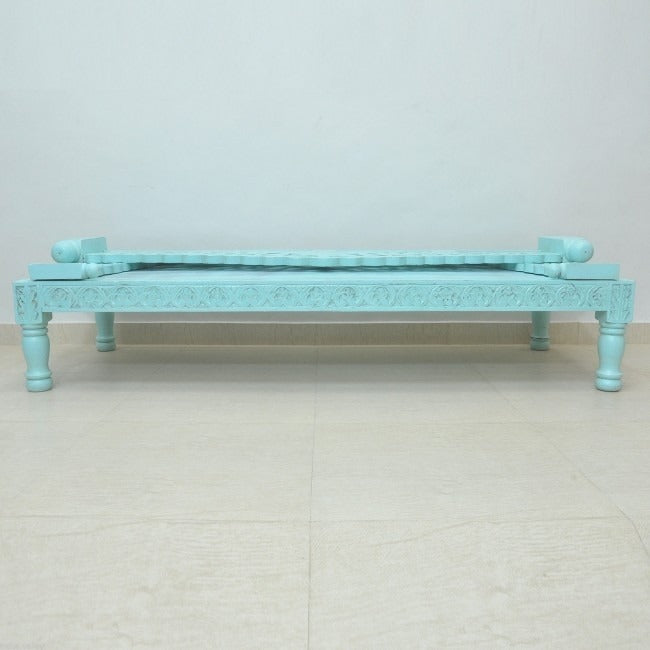 Mughal Garden Hand Carved Balinese Daybed Turquoise L - J.L.HOME DECOR