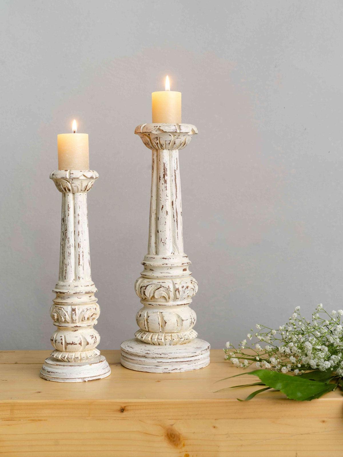 Retro Candle Holders White-Set of 2 - J.L.HOME DECOR