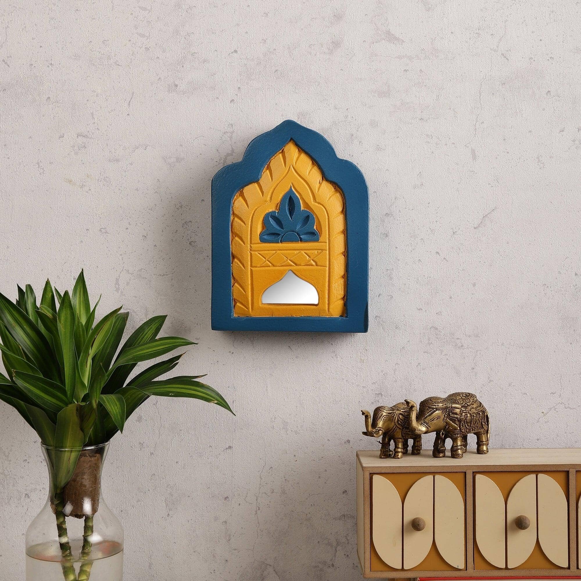 Vintage Handmade Indian Carved Jharoka Mirror 8.5x6.5 Inches - J.L.HOME DECOR