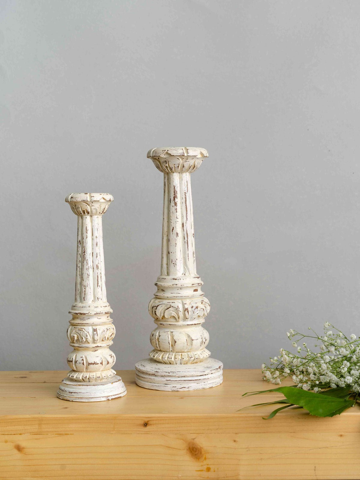 Retro Candle Holders White-Set of 2 - J.L.HOME DECOR