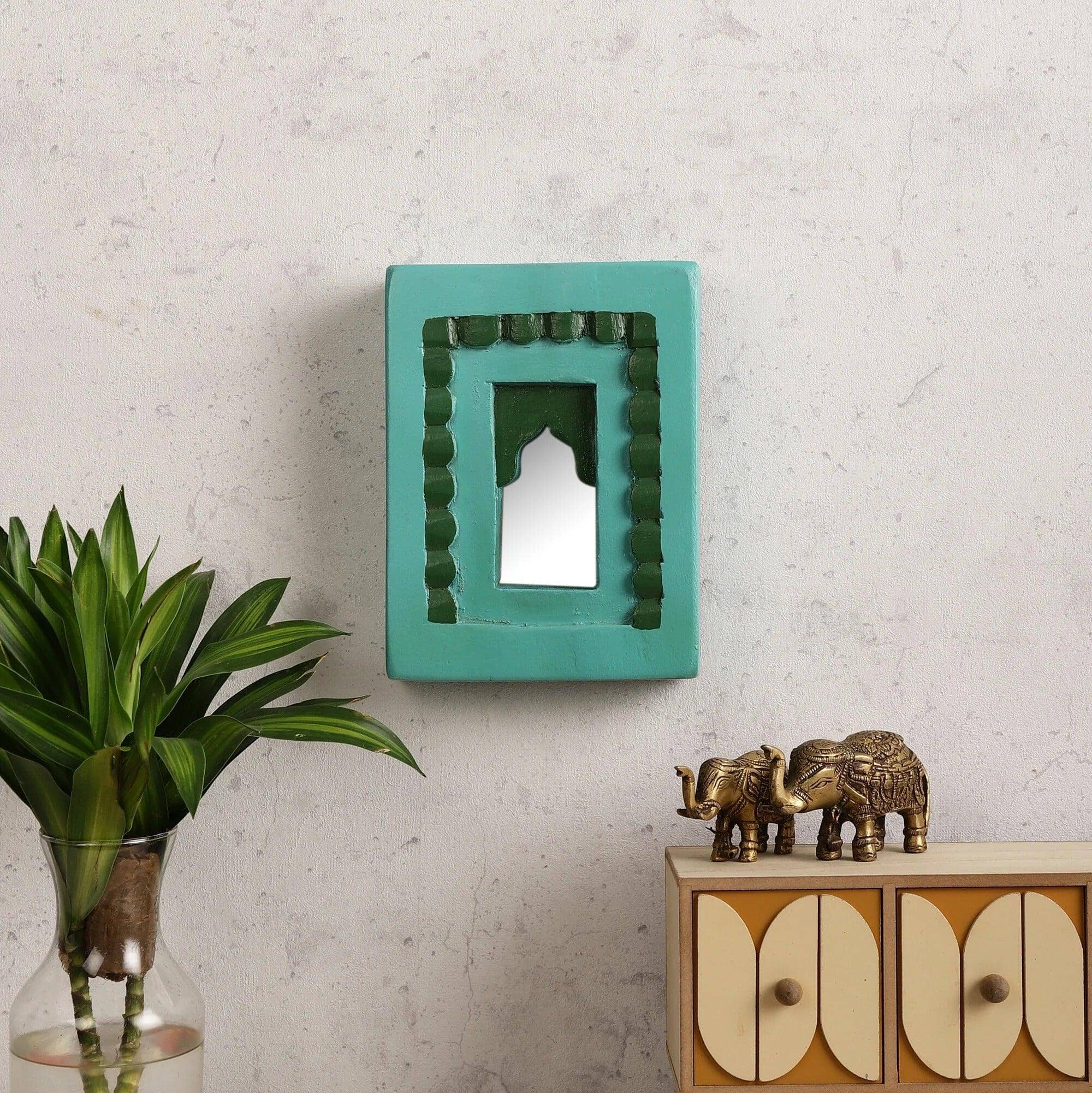 Vintage Handmade Indian Carved Jharoka Mirror 8.5x6.5 Inches - J.L.HOME DECOR