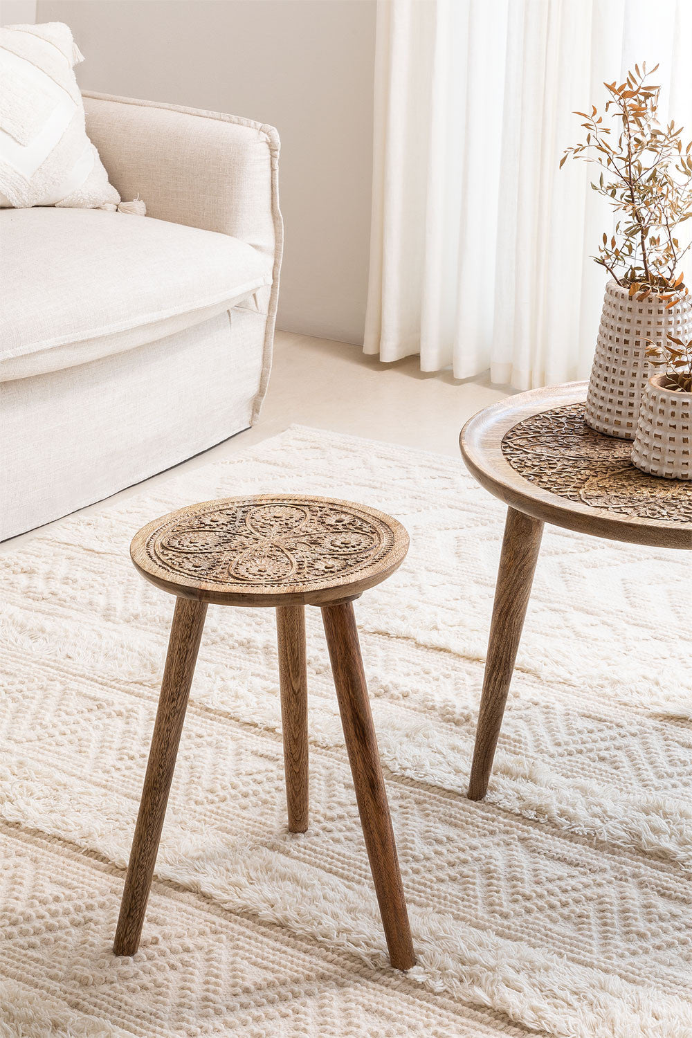 Handmade Nature's Elegance: Handcrafted Round Mango Wood Side Table - A Timeless Accent for Your Home