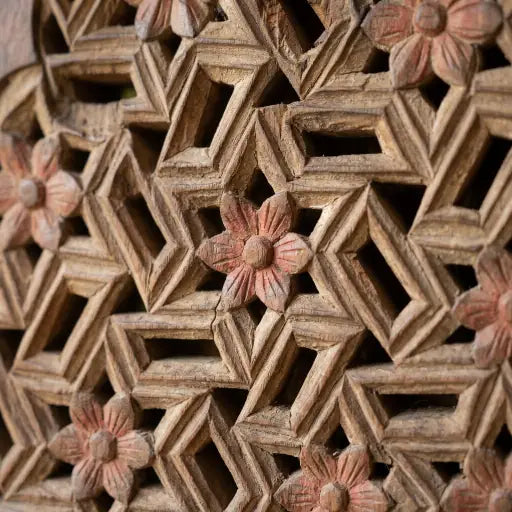 Hand Carved Wooden Wall Panel | Wood Wall Decor – Geometric Floral Jali Design