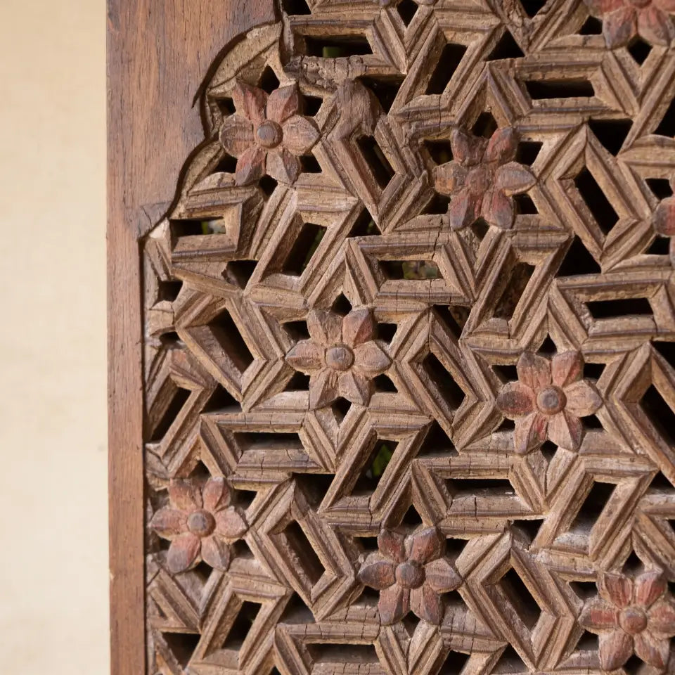 Hand Carved Wooden Wall Panel | Wood Wall Decor – Geometric Floral Jali Design