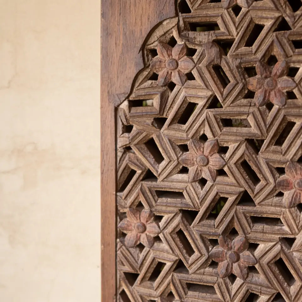Hand Carved Wooden Wall Panel | Wood Wall Decor – Geometric Floral Jali Design