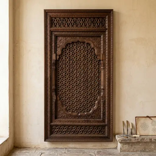A grand wooden wall hanging for statement walls,
Functions as an elegant wooden showcase design for wall display,
A regal antique showpiece for living room, foyer, or hallway,
Adds intricate texture as wood art or wood wall art,
A collector's piece among antique items for sale and antique decorative items,