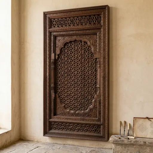 A grand wooden wall hanging for statement walls,
Functions as an elegant wooden showcase design for wall display,
A regal antique showpiece for living room, foyer, or hallway,
Adds intricate texture as wood art or wood wall art,
A collector's piece among antique items for sale and antique decorative items,