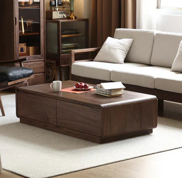 Minimalistic Design Solid Walnut Wood Coffee Table (Antique luxurious)