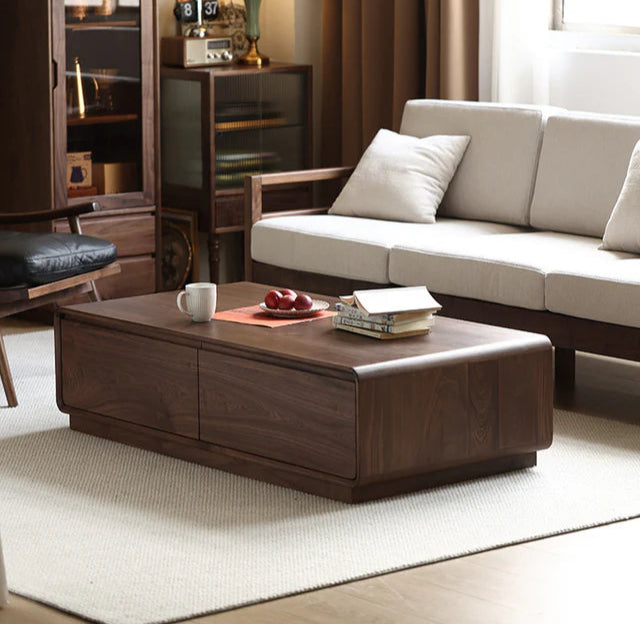 Minimalistic Design Solid Walnut Wood Coffee Table (Antique luxurious)
