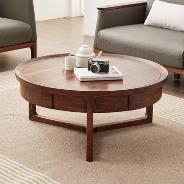 Full Assembly Solid Walnut Round Coffee Table (Antique Luxurious)