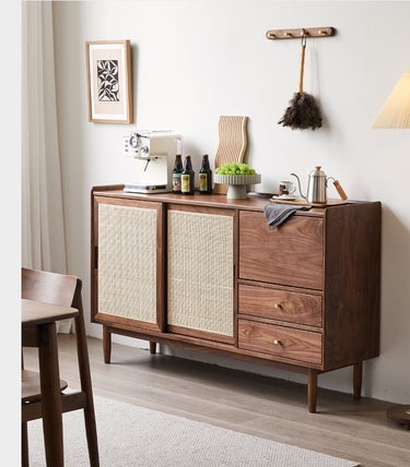 Caning Door solid walnut bedroom furniture, sideboard cabinet, buffet sideboard (Antique Luxurious )