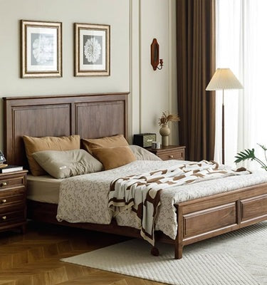 American Style Solid Black Walnut Wood Bed, Solid Wood Bed