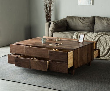 Solid Wood Black Walnut Wood Rectangle Coffee Table With Drawers (Antique Luxurious)