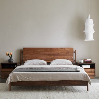 King Walnut Wood Bed, Walnut Bed Frame With Headboard