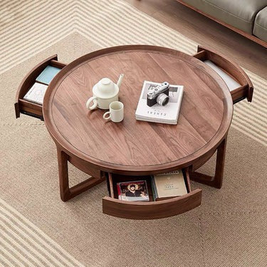 Full Assembly Solid Walnut Round Coffee Table (Antique Luxurious)