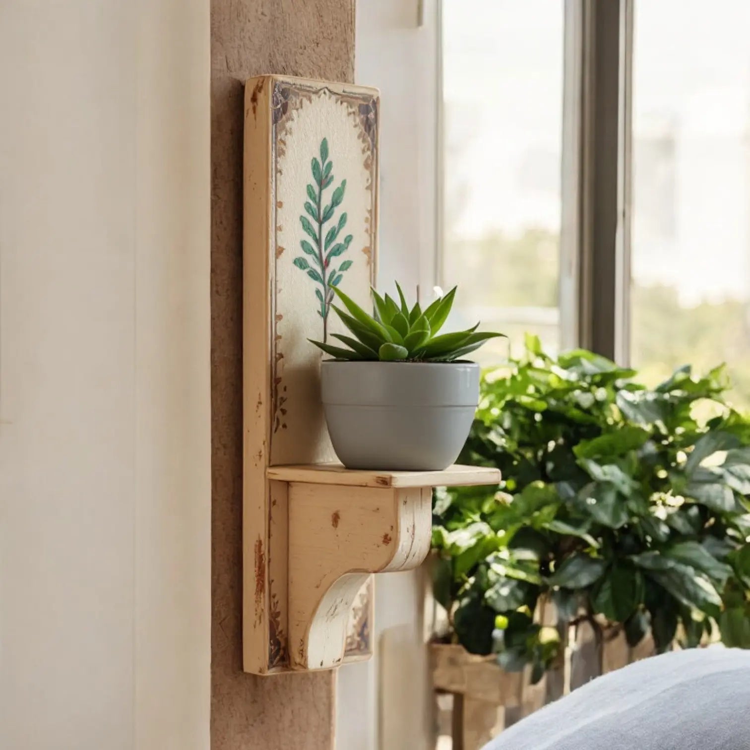 Rustic Wooden Wall Shelf with Hand-Painted Detail - Decorative Wall Mounted Shelves for Home Decor Wall Shelf  corner wall shelf​ jlhomedecor2021.myshopify.com