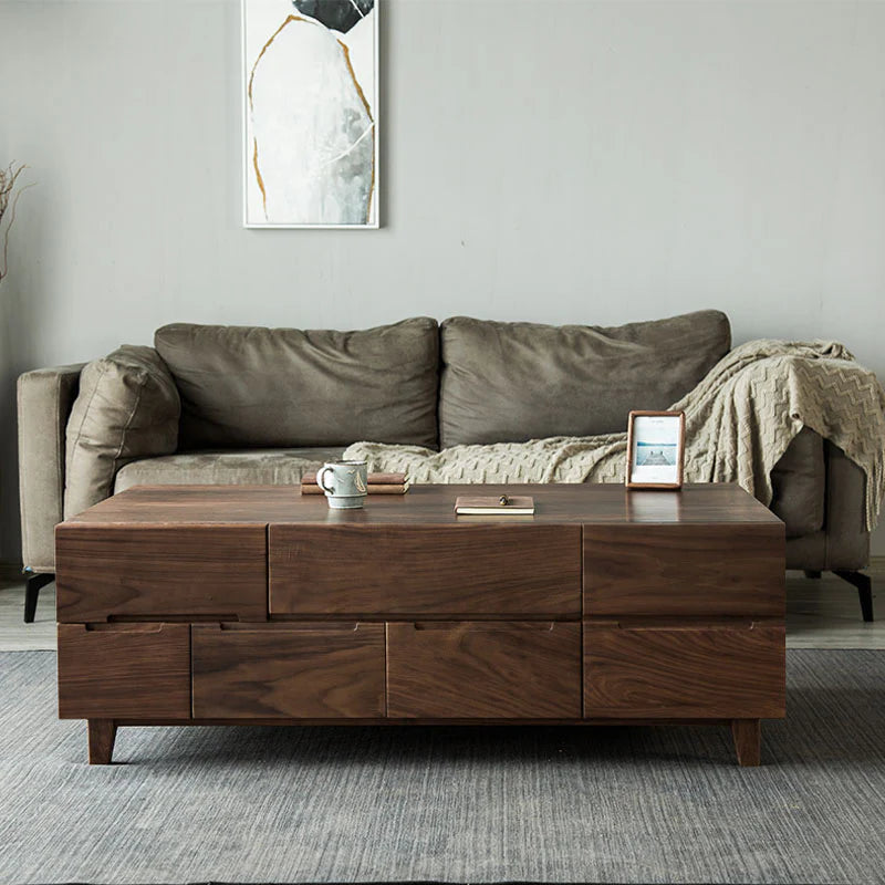 furniture design table | living room coffee table | sofa center table | Solid Wood Black Walnut Wood Rectangle Coffee Table With Drawers