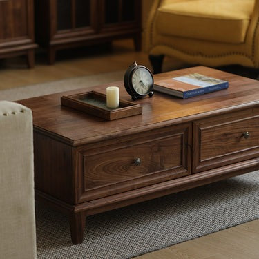 Solid Wood American Style Coffee Table Black Walnut Wood (Antique Luxurious)