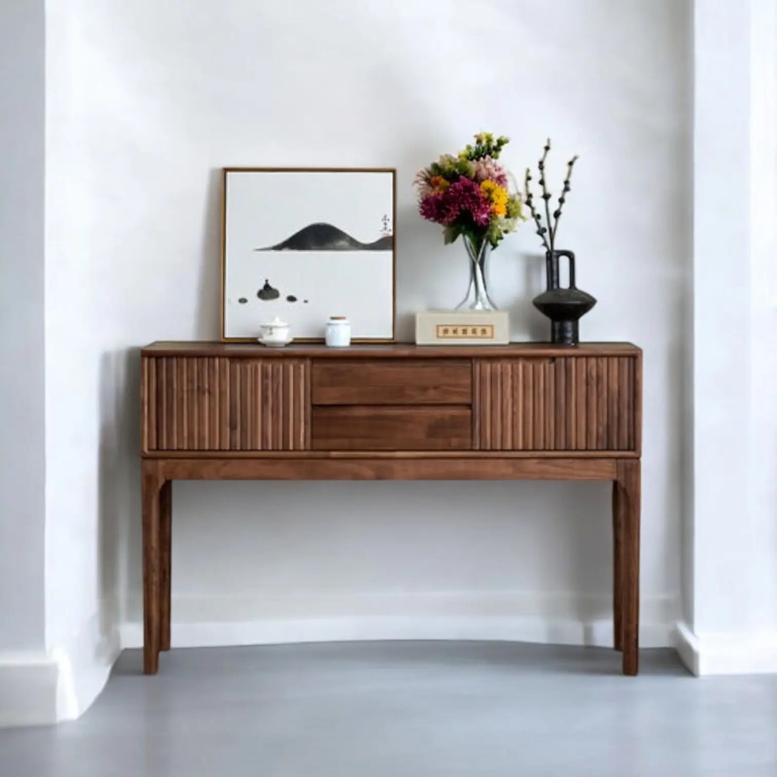Walnut 2-Door 2-Drawer Console Table - Wooden Console Table Console Table  2-door console table jlhomedecor2021.myshopify.com