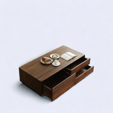 Walnut Coffee Table: "Sleek walnut coffee table with deep, rich tones, ideal for both traditional and contemporary decor."