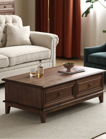 Solid Wood American Style Coffee Table Black Walnut Wood (Antique Luxurious)