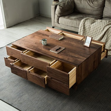 Solid Wood Black Walnut Wood Rectangle Coffee Table With Drawers (Antique Luxurious)