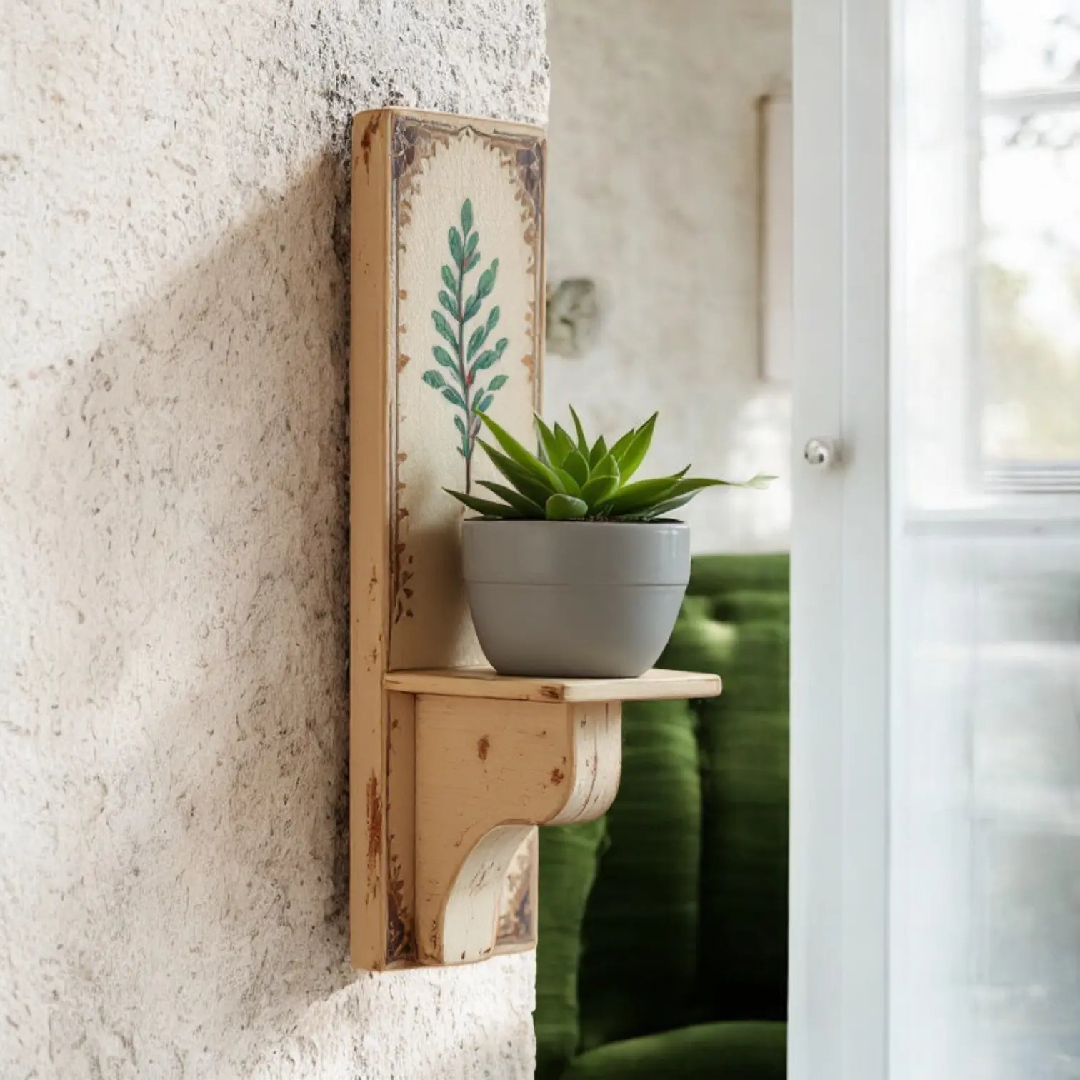 Rustic Wooden Wall Shelf with Hand-Painted Detail - Decorative Wall Mounted Shelves for Home Decor Wall Shelf  corner wall shelf​ jlhomedecor2021.myshopify.com