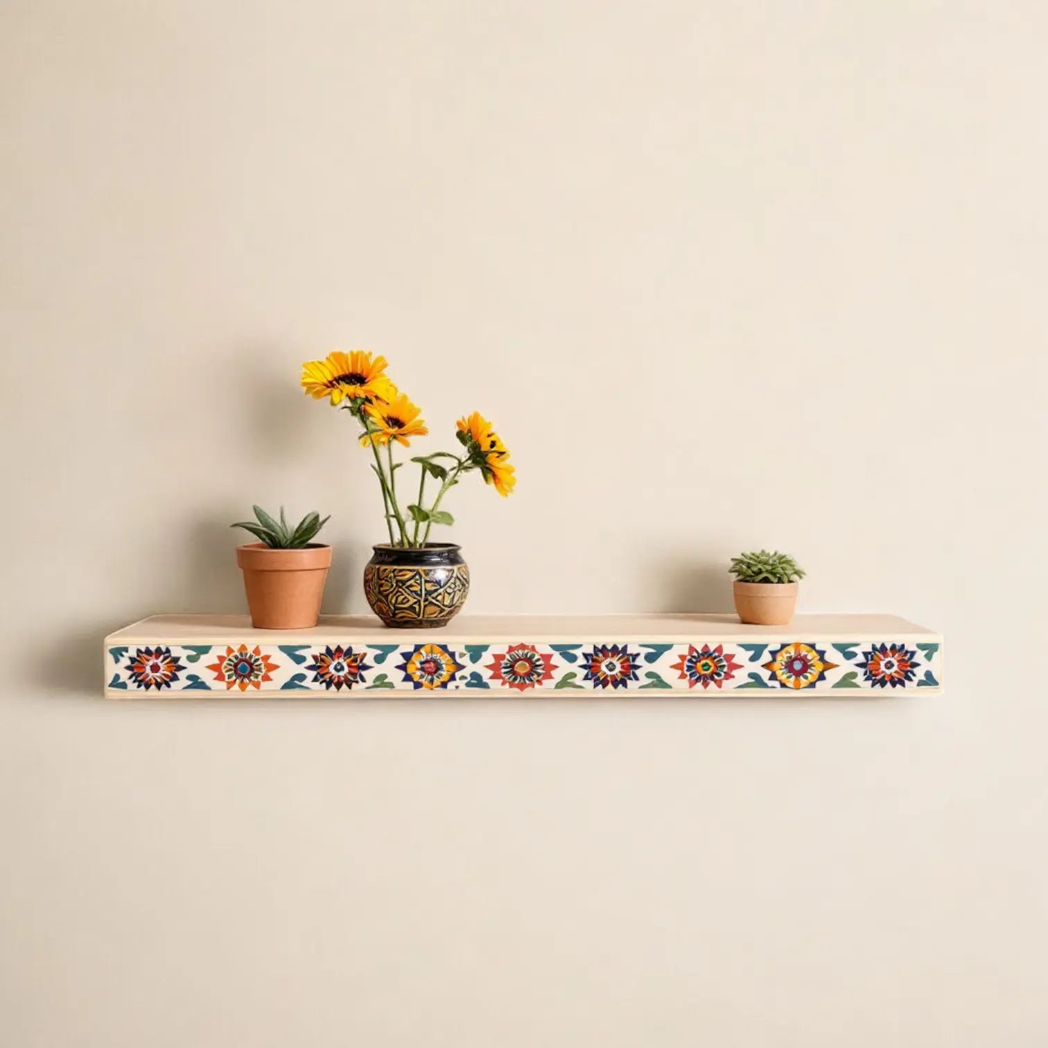 Hand-Painted Wooden Wall Shelf - Decorative Wall Mounted Shelves for Living Room & Bedroom Wall Shelf  corner wall shelf​ jlhomedecor2021.myshopify.com