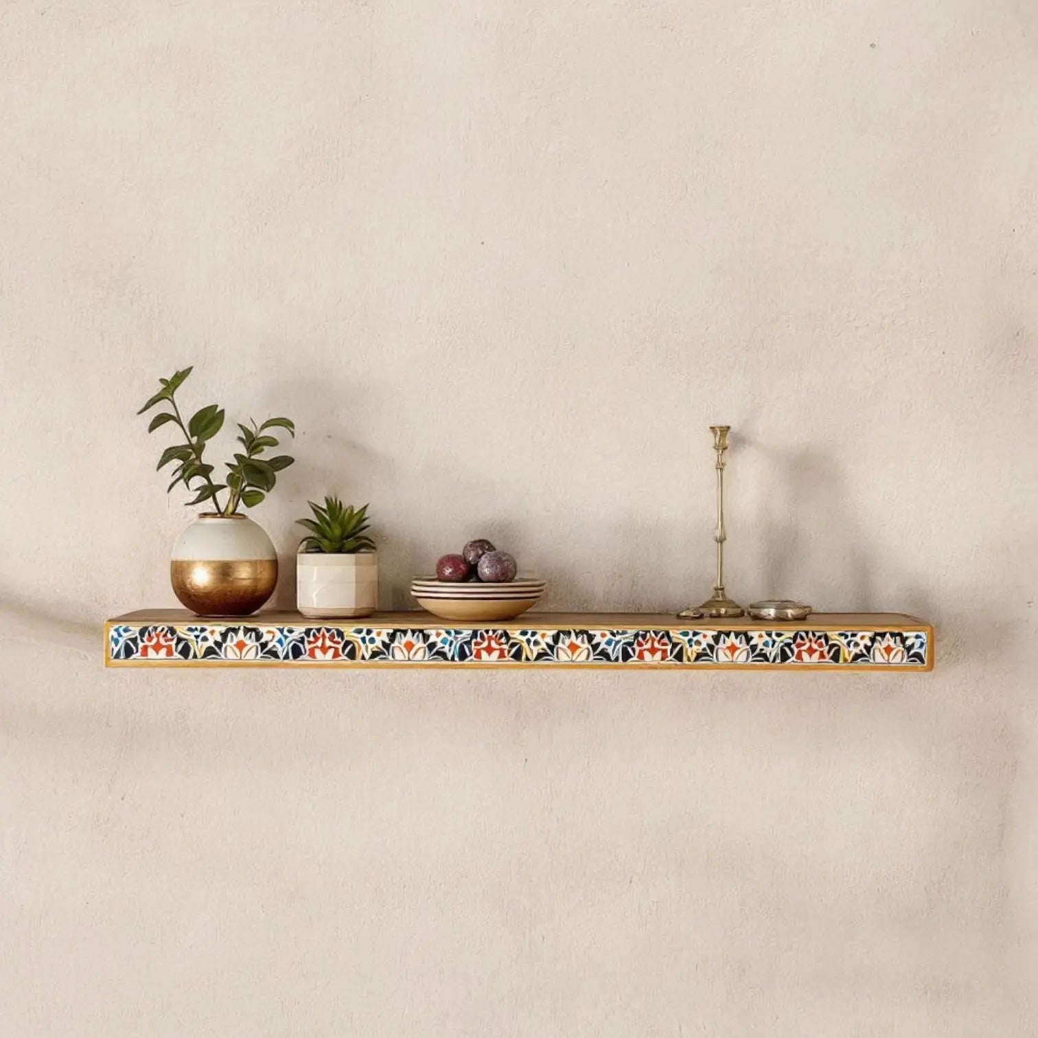 Long Hand-Painted Wooden Wall Shelf - Decorative Wall Mounted Shelves for Living Room & Bedroom Wall Shelf  corner wall shelf​ jlhomedecor2021.myshopify.com