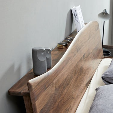 Walnut Wood Platform Bed Frame, Wave Design Black Walnut Wood Bed