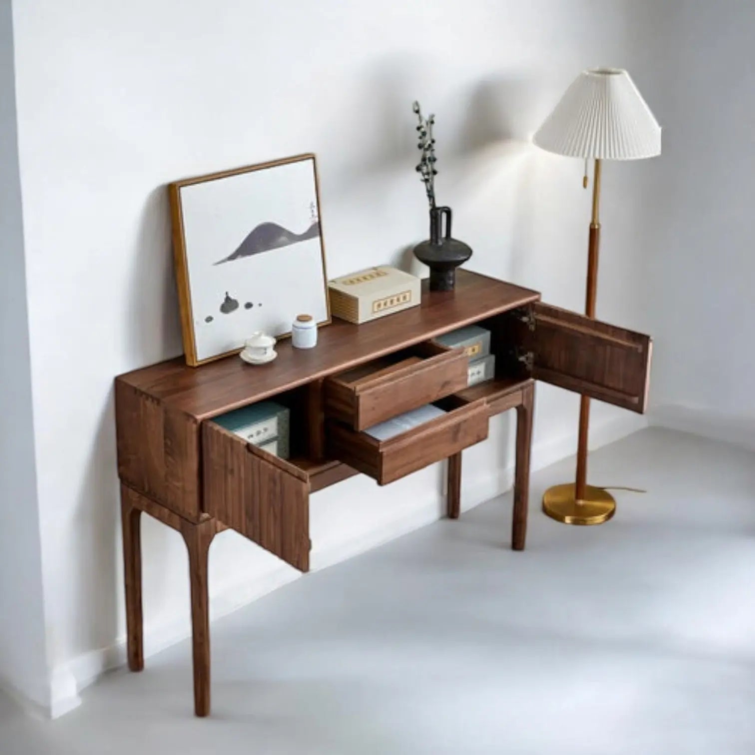 Walnut 2-Door 2-Drawer Console Table - Wooden Console Table Console Table  2-door console table jlhomedecor2021.myshopify.com
