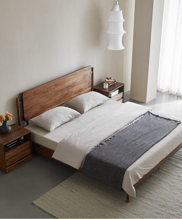 King Walnut Wood Bed, Walnut Bed Frame With Headboard