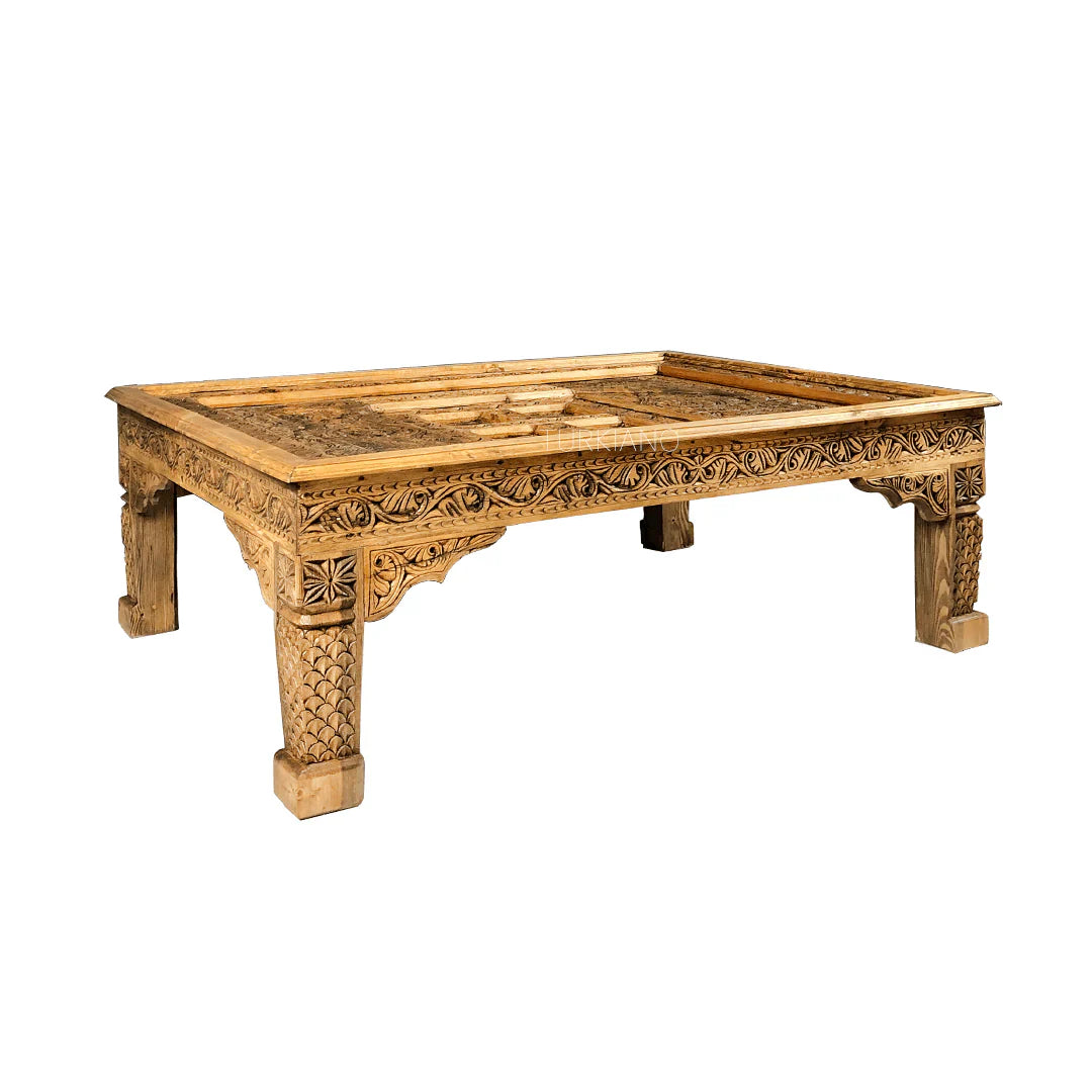 hand carved coffee table, mango wood coffee table, antique coffee table, vintage coffee table, light brown table, carved wood table, rectangular coffee table, indian furniture, living room table, statement coffee table, handmade coffee table, artisan made table, premium wood table, quality furniture, durable table, sturdy table, timeless table, elegant table, ornate table, unique table, sculptural table, focal piece table, handcrafted in india, sustainable mango wood, antique vintage finish, light brown fin
